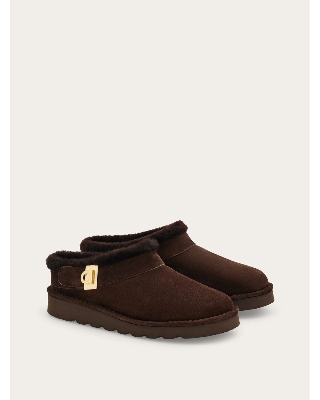Ferragamo Brown Merino Lined Chunky Mule