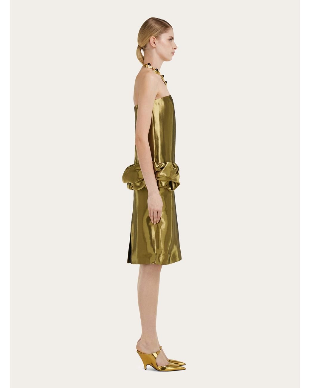 Ferragamo Green Liquid Lamé Dress