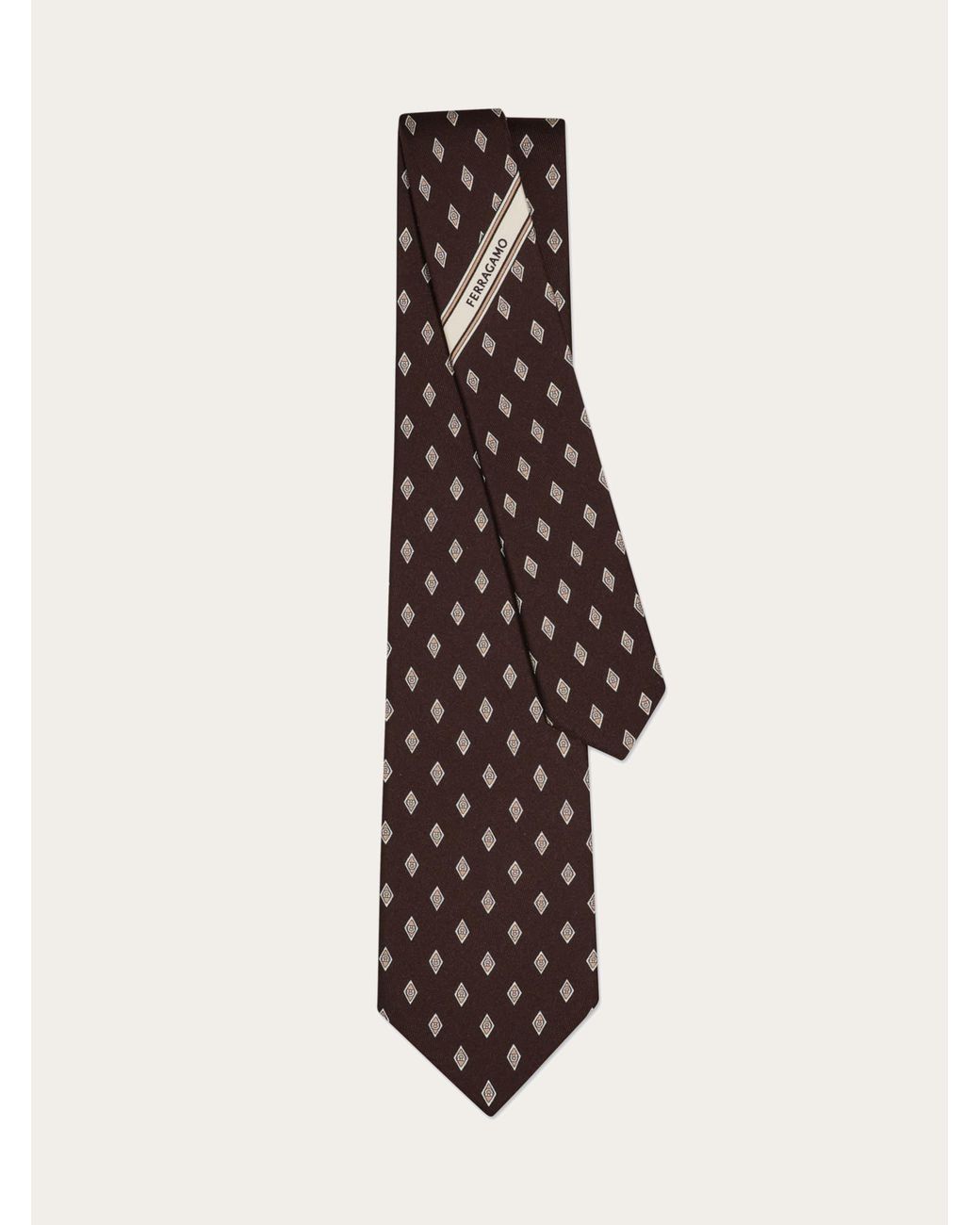 Ferragamo Brown Micro Gancini Print Silk Tie for men