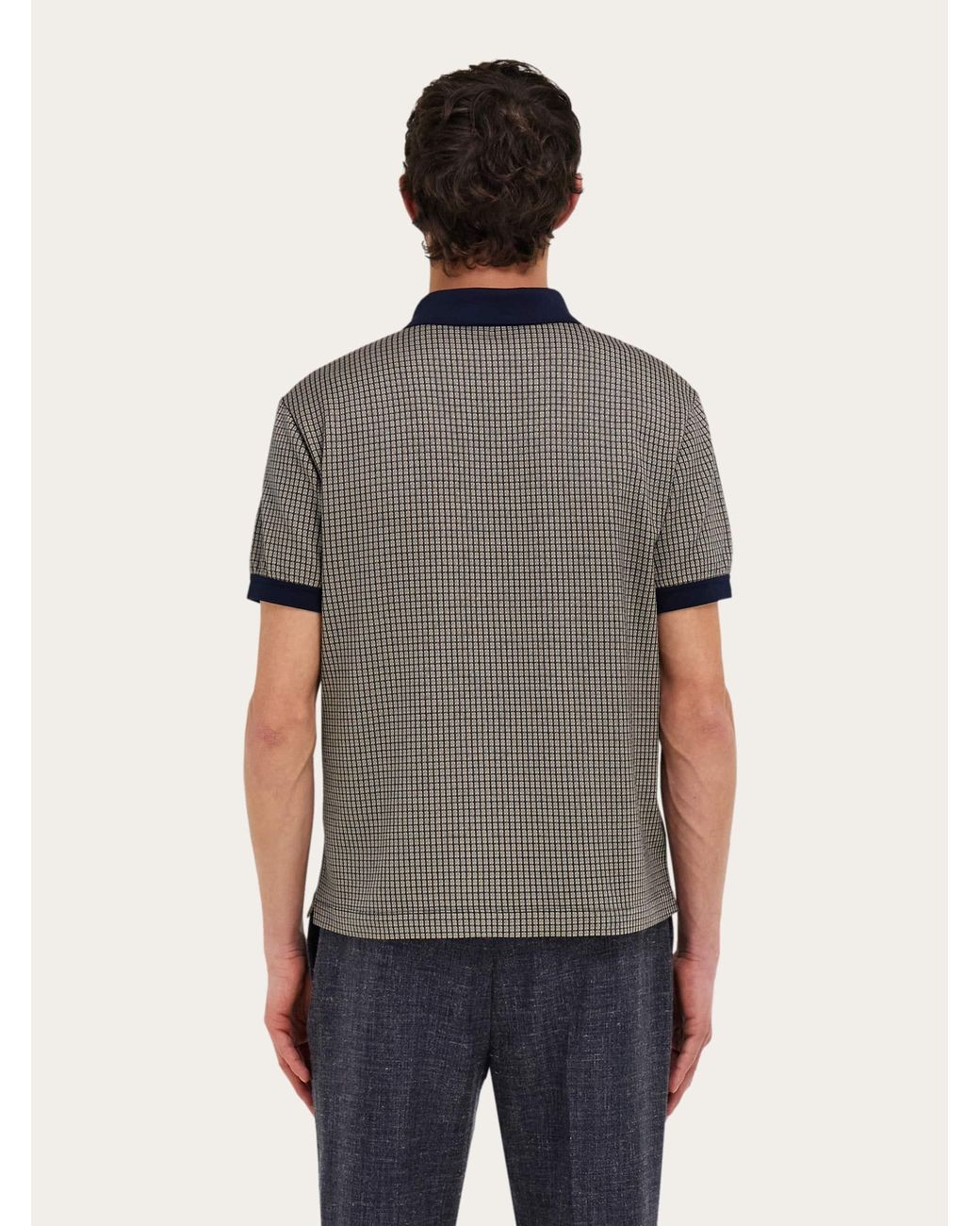 Ferragamo Gray Short Sleeve Micro Check Polo for men