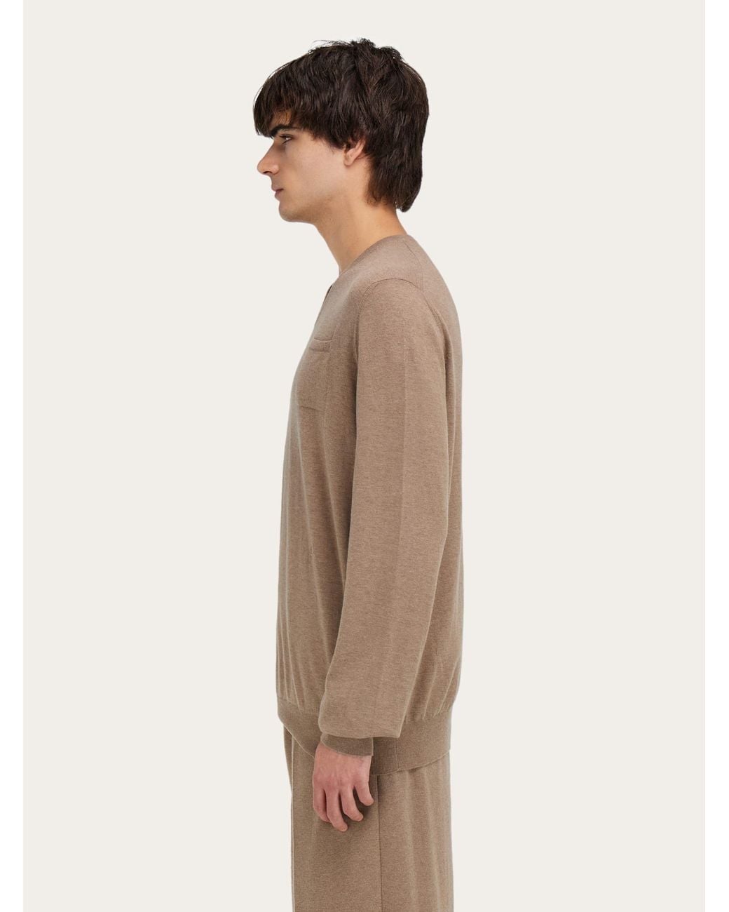 Ferragamo Natural V-Neck Sweater With Pocket Detail for men