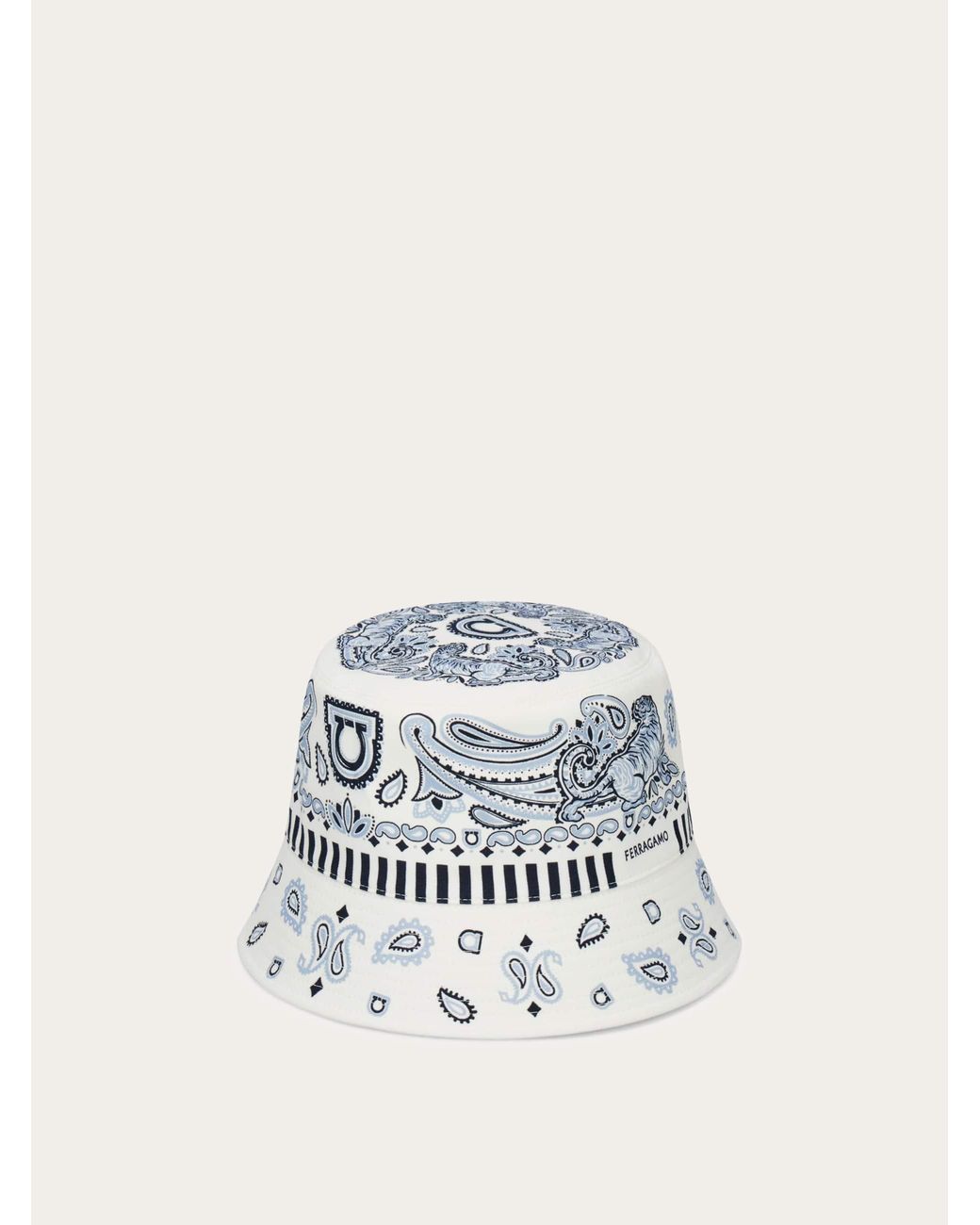 Ferragamo White Arabesque Print Cloche