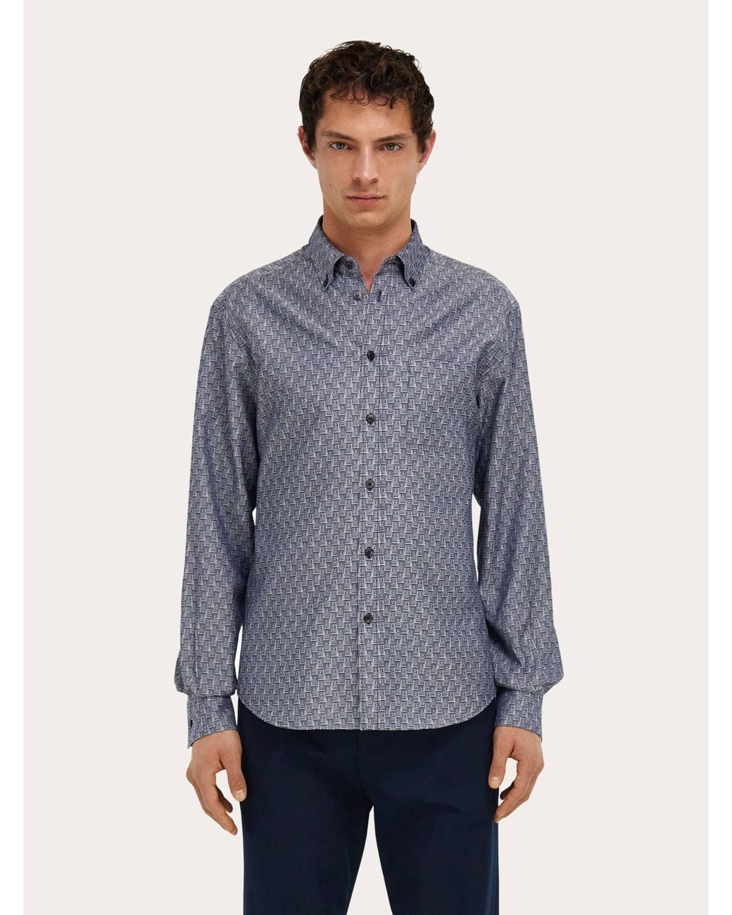 Ferragamo Blue Monogram Shirt for men