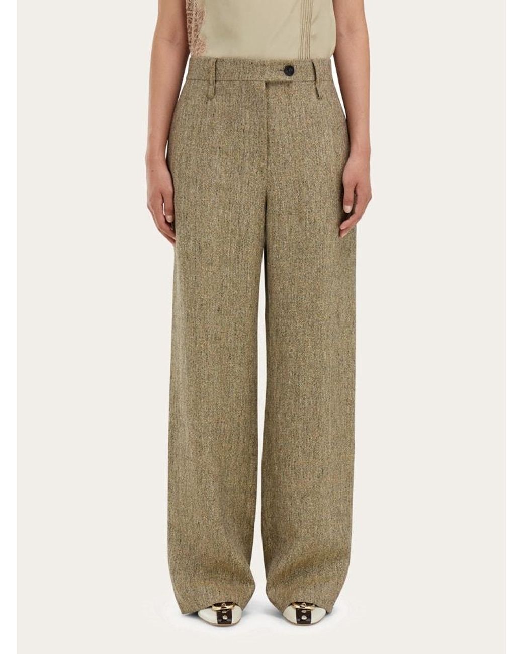 Ferragamo Natural Linen Tailored Trouser