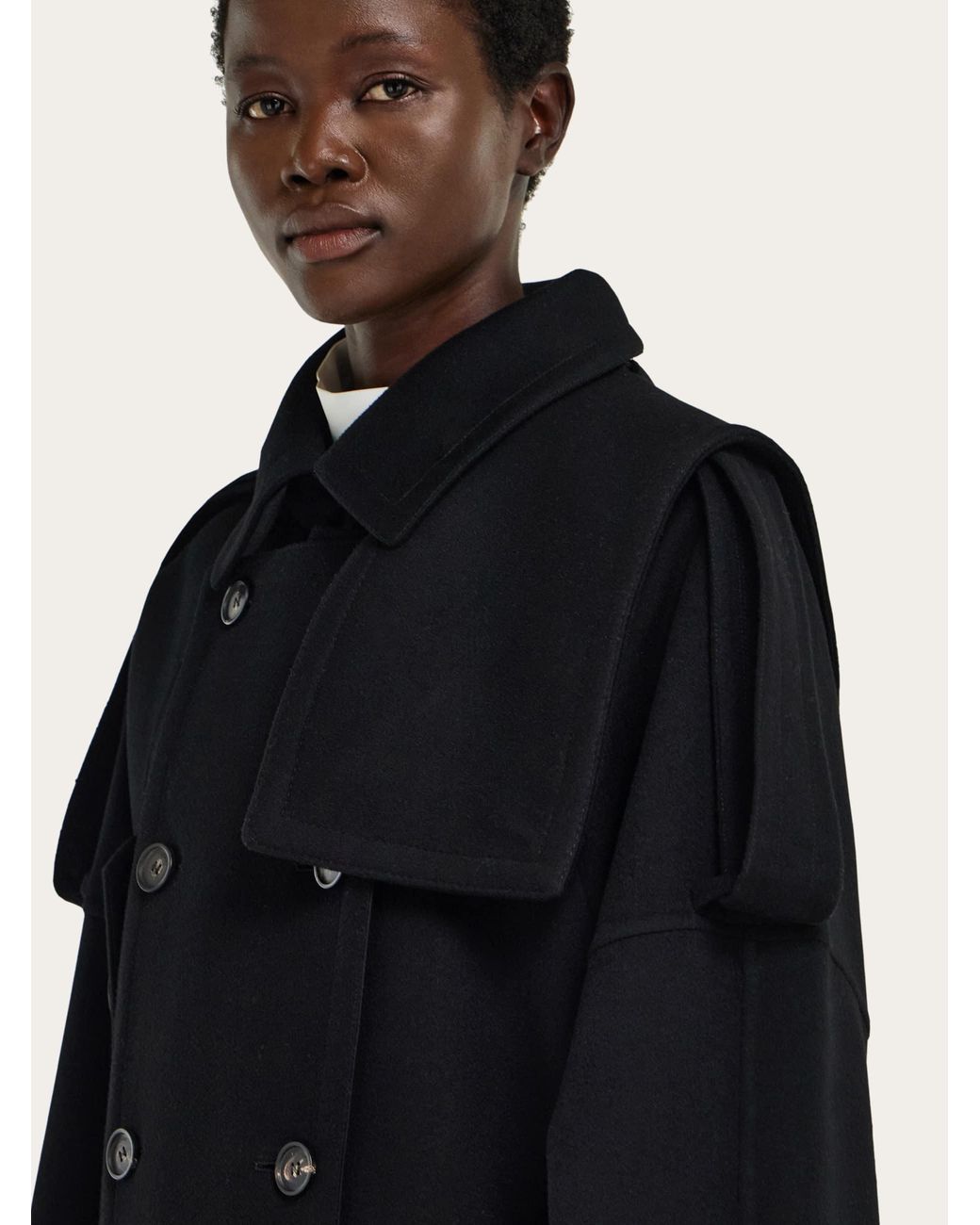 Ferragamo Black Double Breasted Oversize Coat