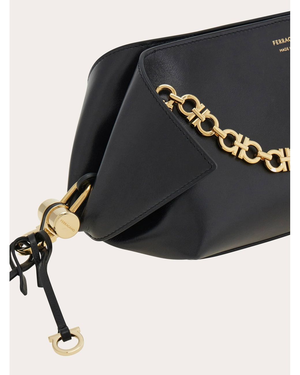 Ferragamo White Gancini Chain Folded Shoulder Bag (S)