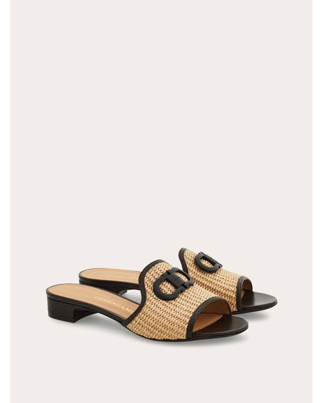 Ferragamo Natural Gancini Ornament Low-Heel Slide .5