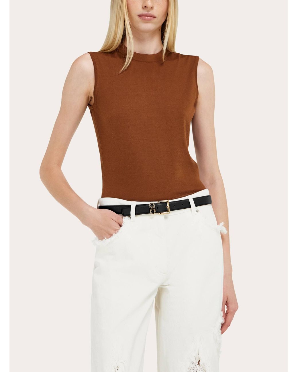 Ferragamo White Double Gancini Fixed Belt