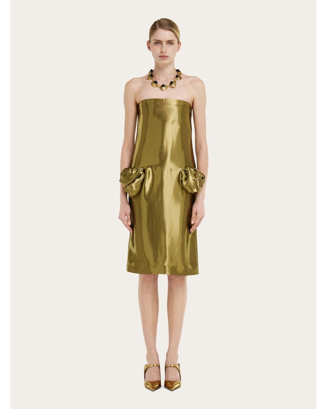 Ferragamo Green Liquid Lamé Dress