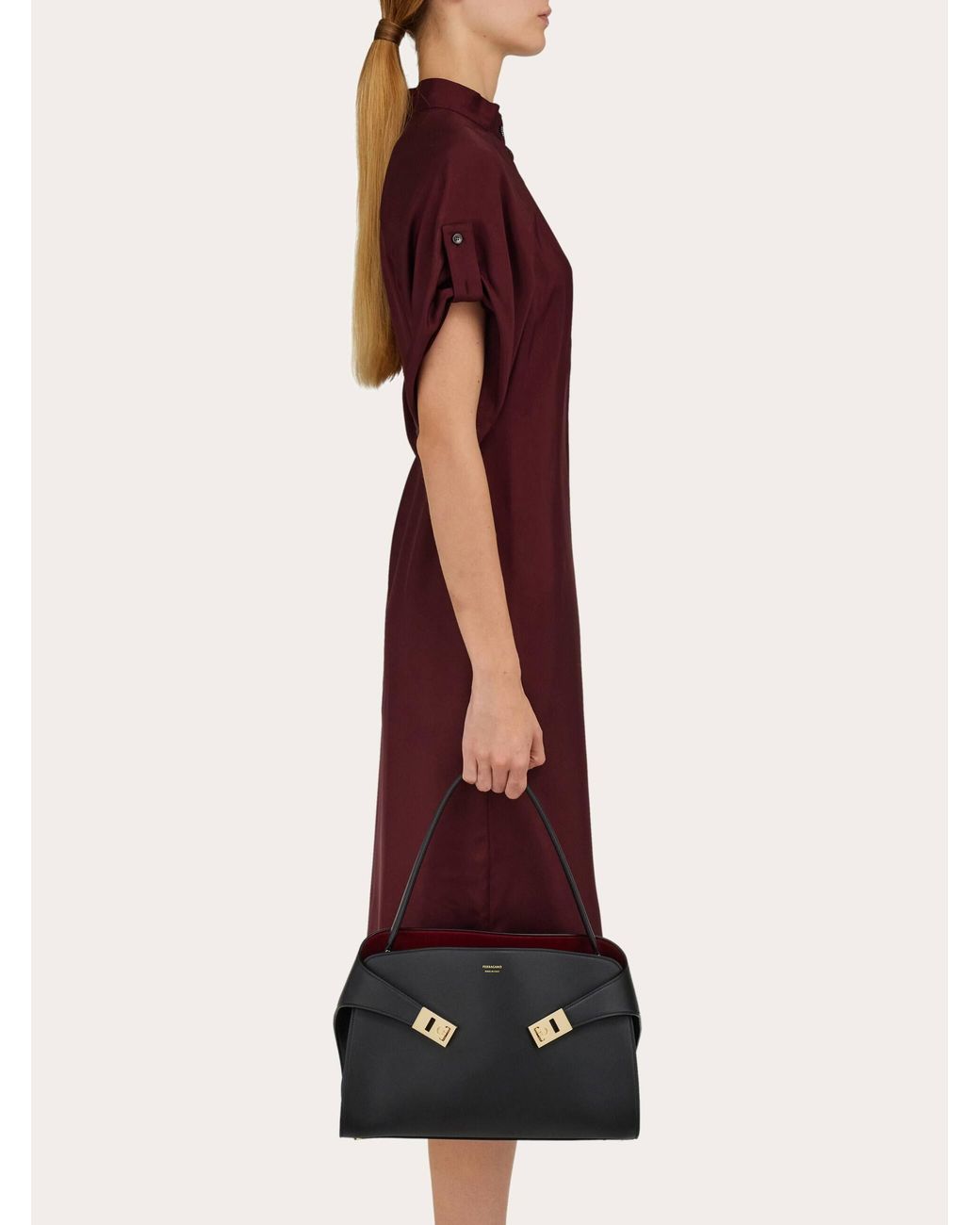 Ferragamo Black Hug Soft Bicolor Shoulder Bag (M)