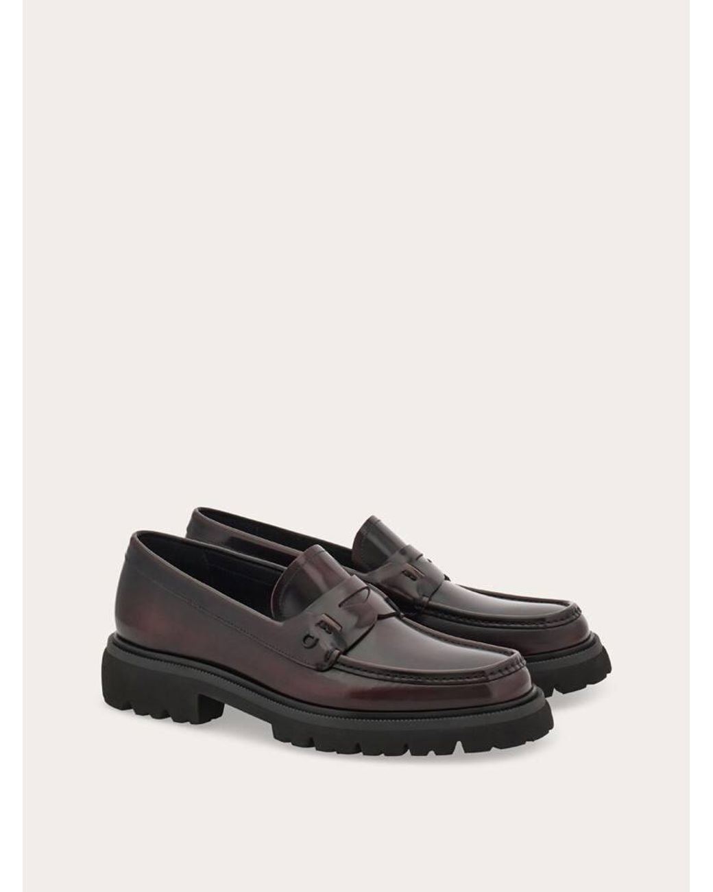 Ferragamo White Penny Loafer With Chunky Tread for men