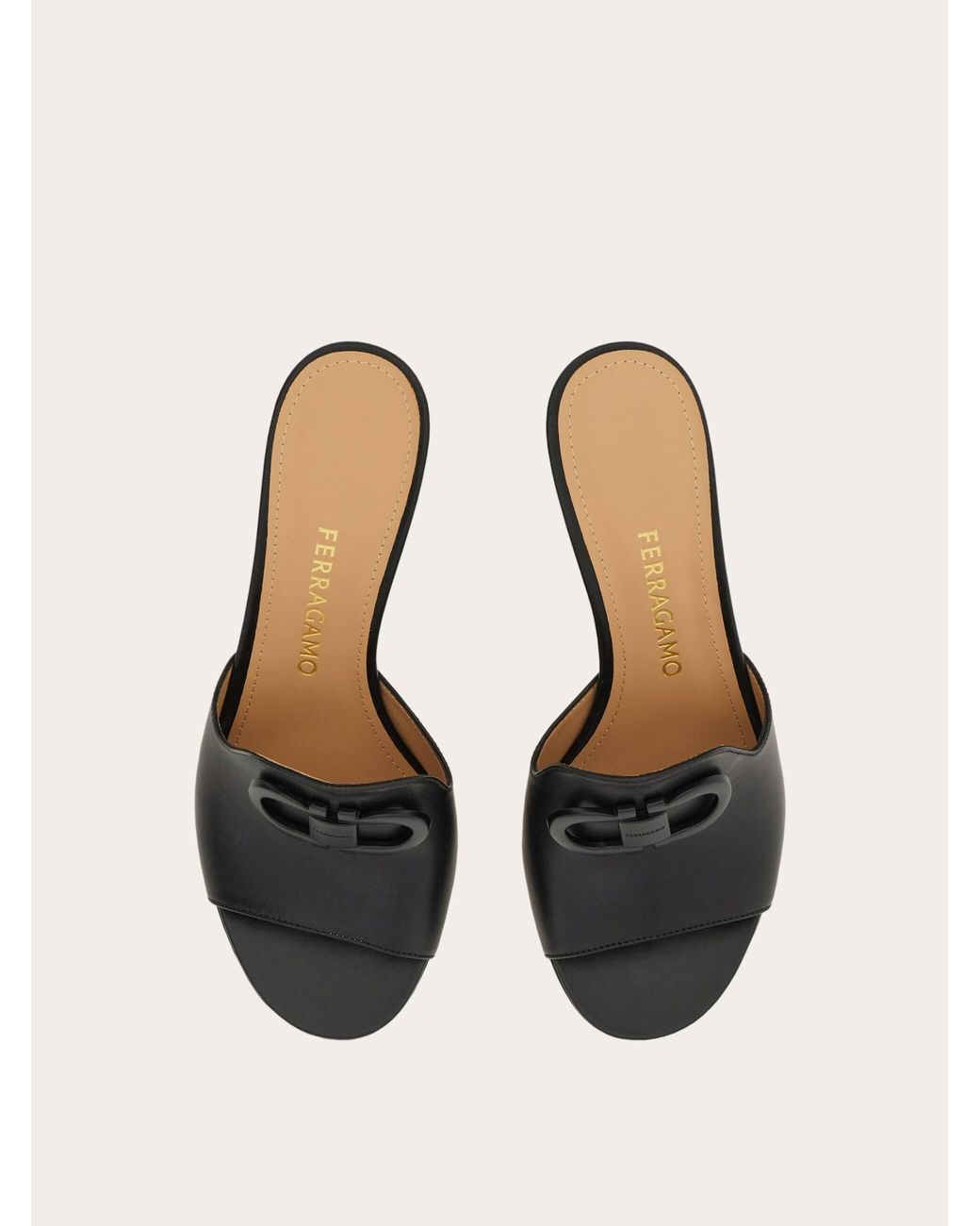 Ferragamo Natural Mid Heel Slide With Gancini Buckle
