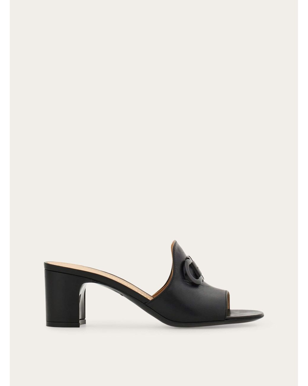 Ferragamo Natural Mid Heel Slide With Gancini Buckle