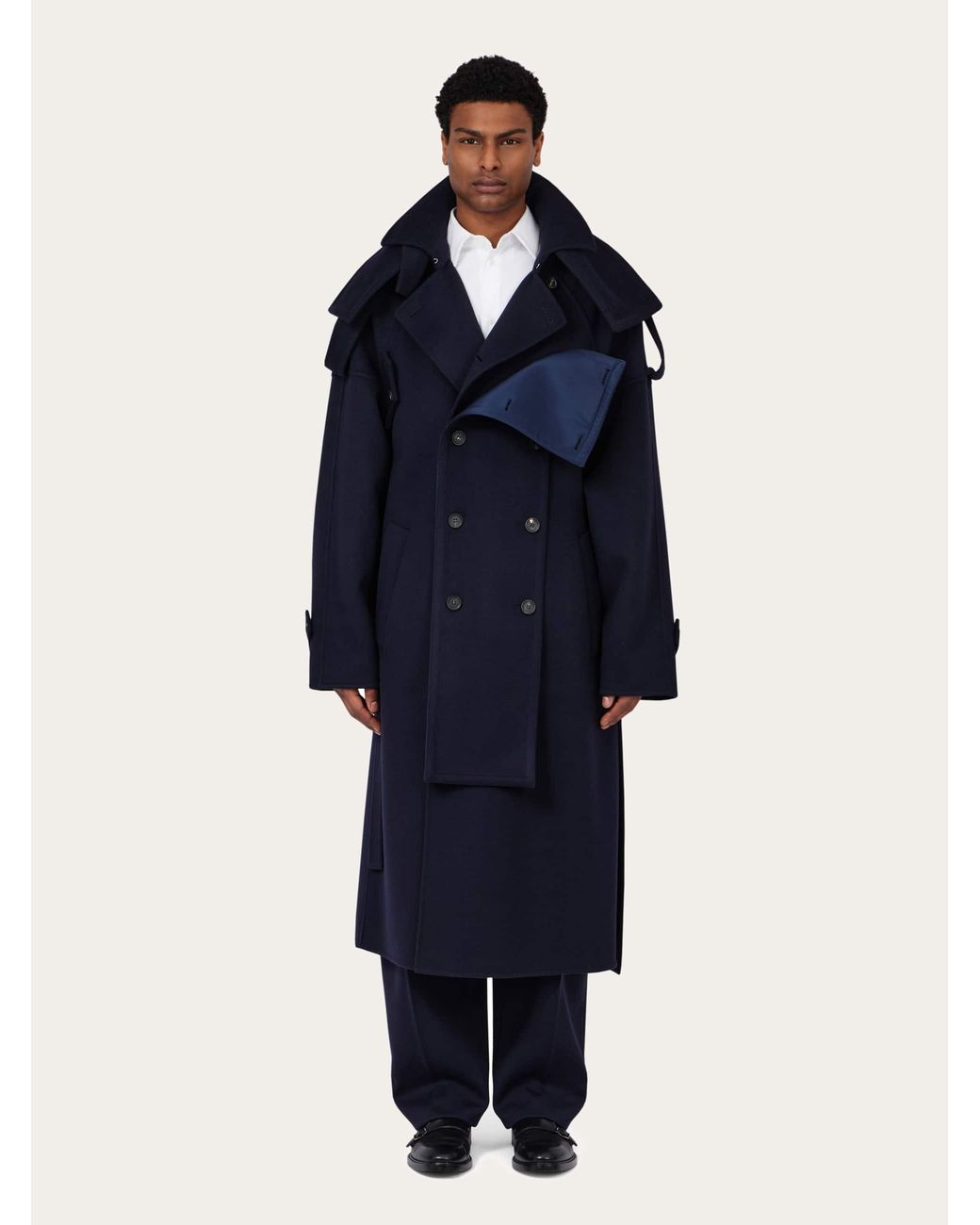 Ferragamo Blue Oversize Wool And Cashmere Coat for men