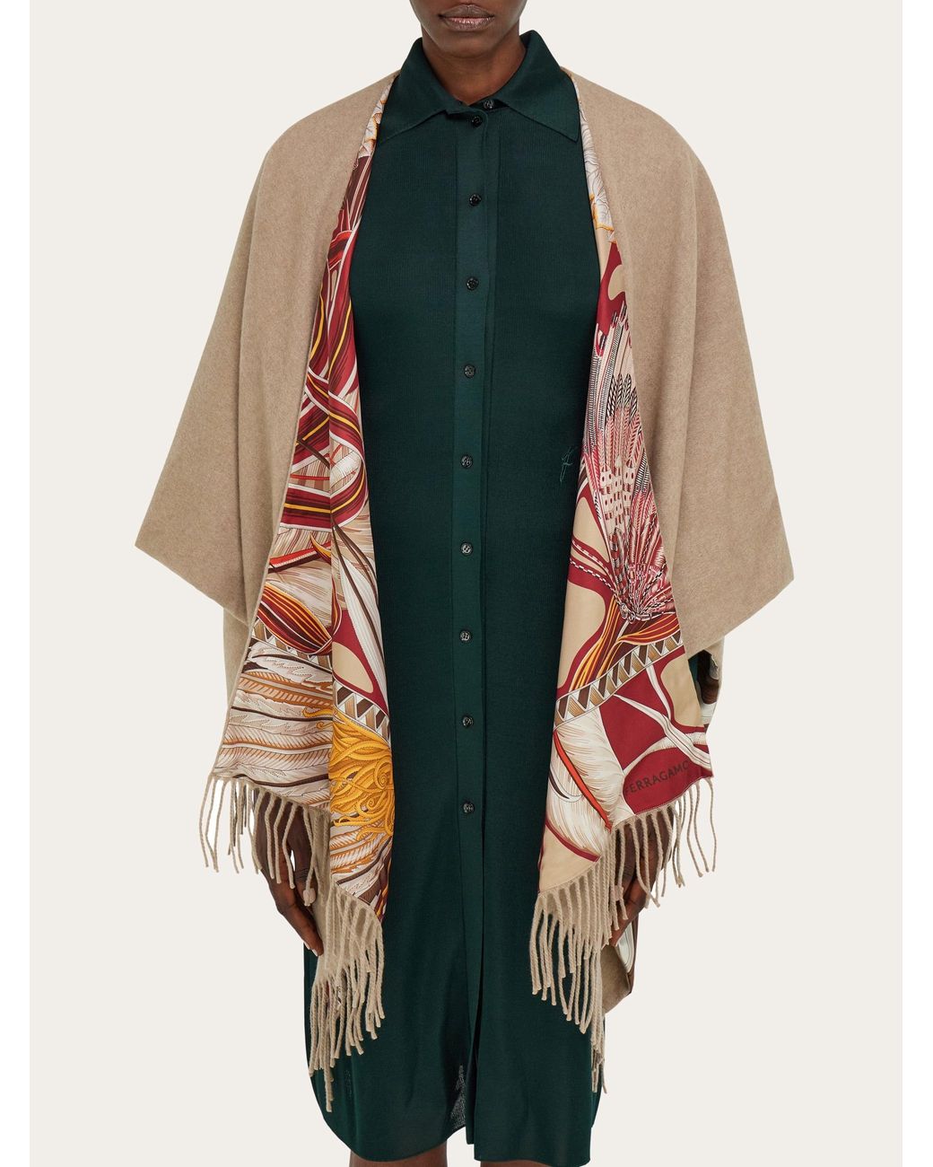Ferragamo Natural Cashmere And Silk Reversible Cape