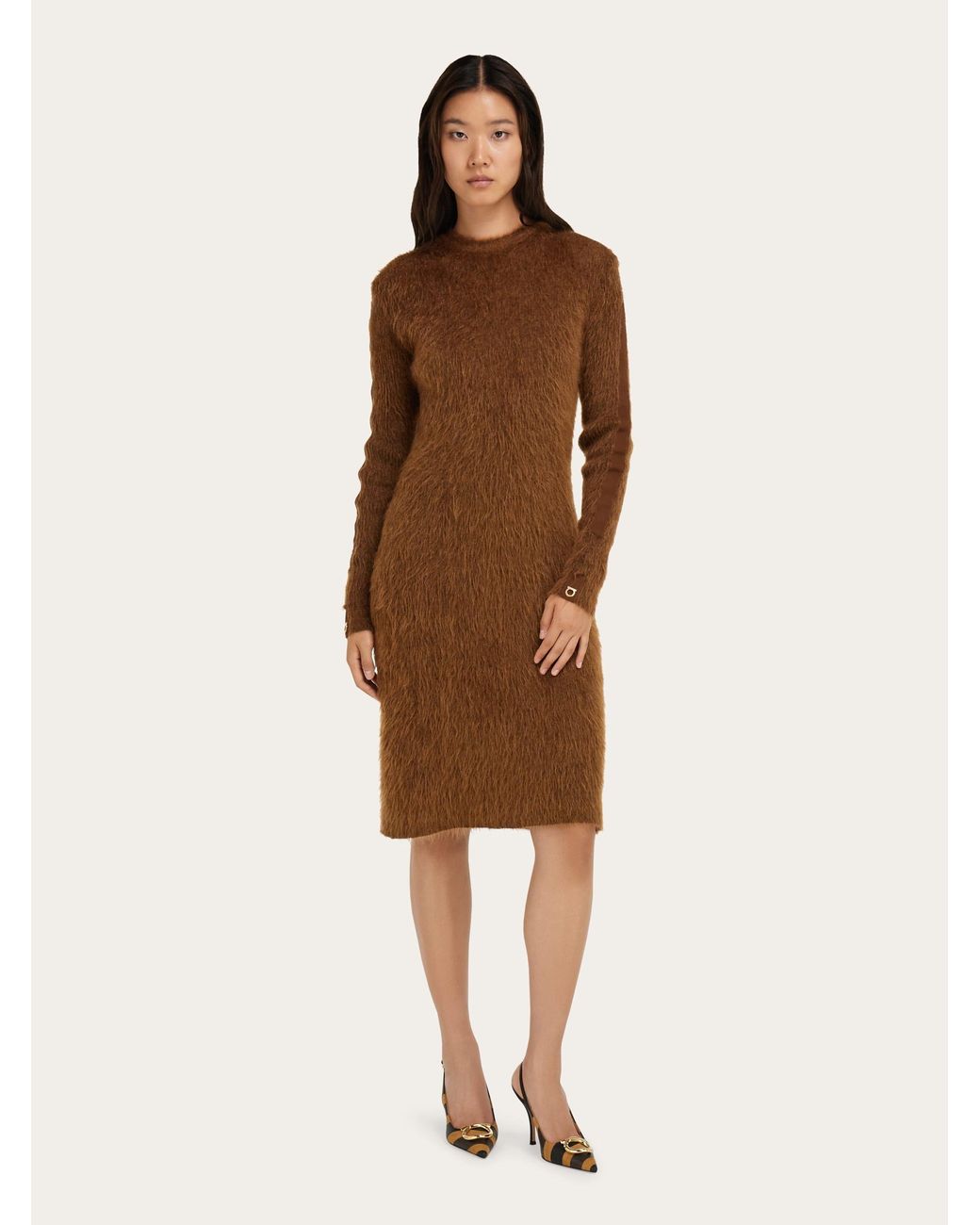 Ferragamo Brown Knitted Crew Neck Dress