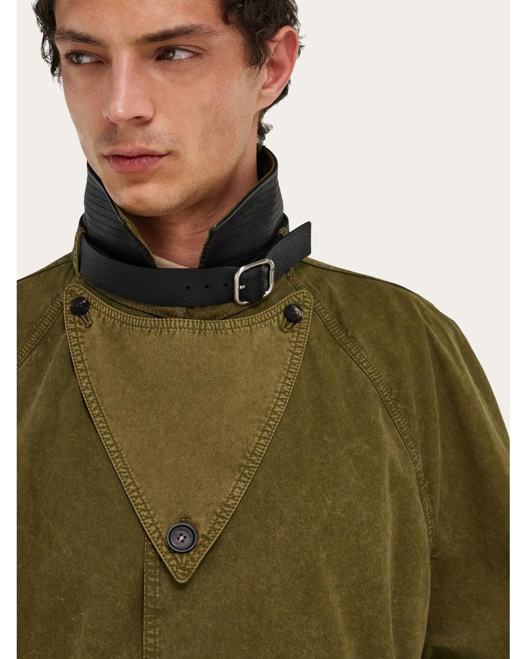 Ferragamo Green Single Breasted Trench Coat for men