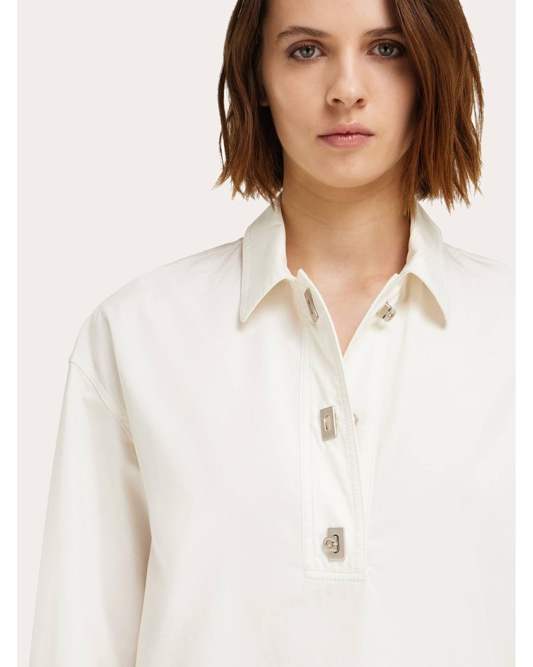 Ferragamo Natural Cotton And Silk Shirt Dress