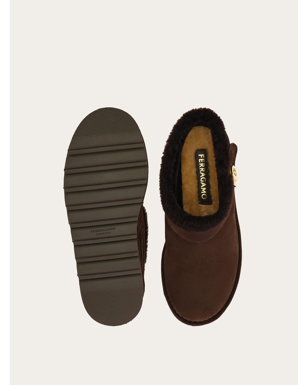 Ferragamo Brown Merino Lined Chunky Mule