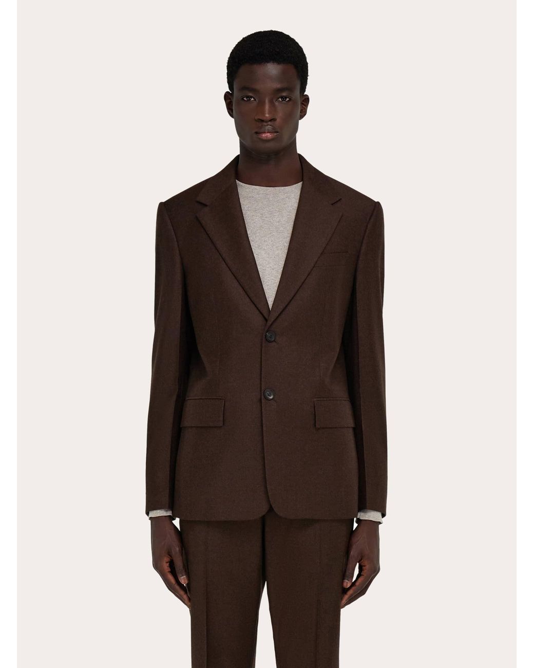 Ferragamo Brown Single Breasted Flannel Blazer for men
