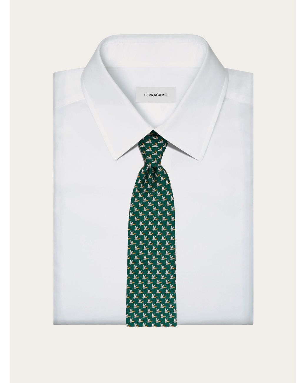 Ferragamo Green Mallard Print Silk Tie for men