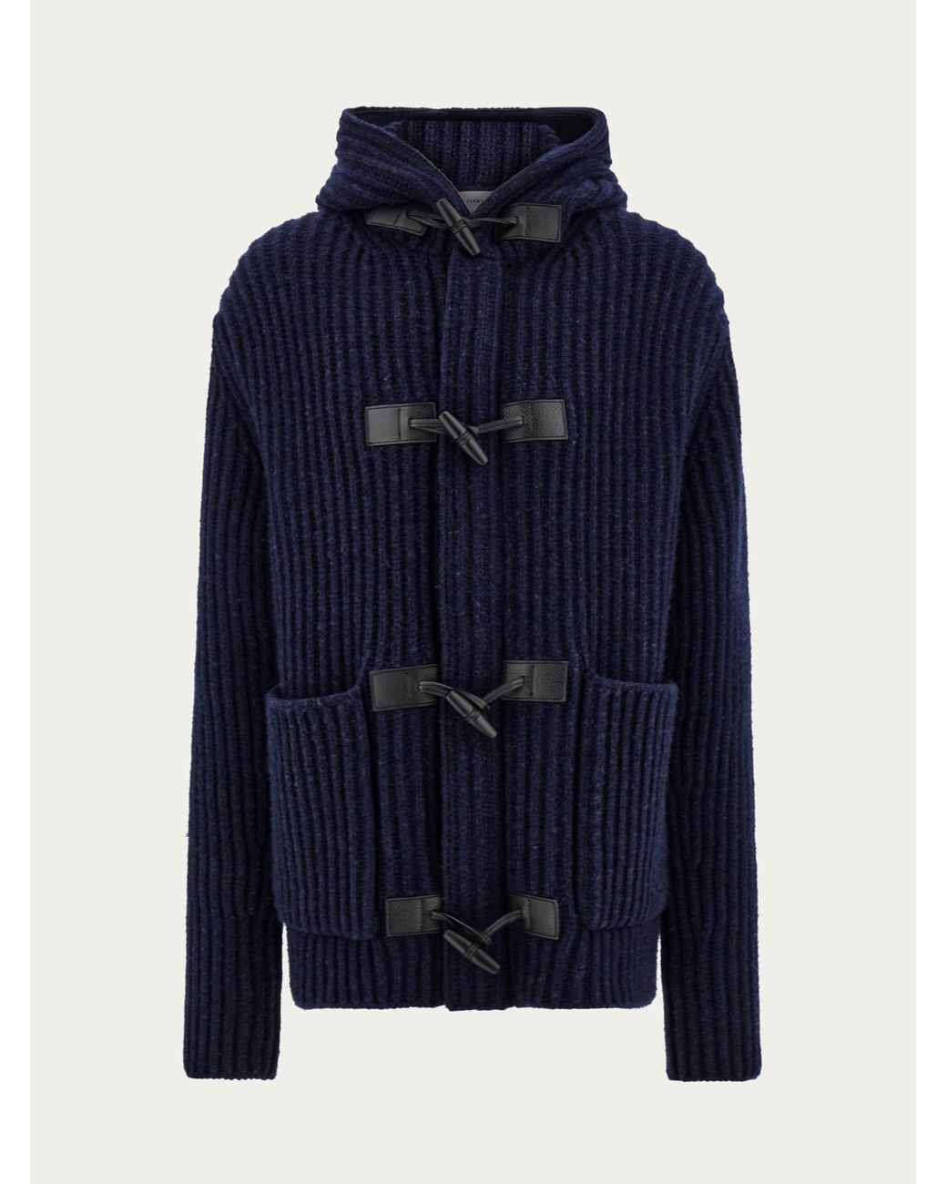 Ferragamo Blue Wool Blend Duffle Coat for men