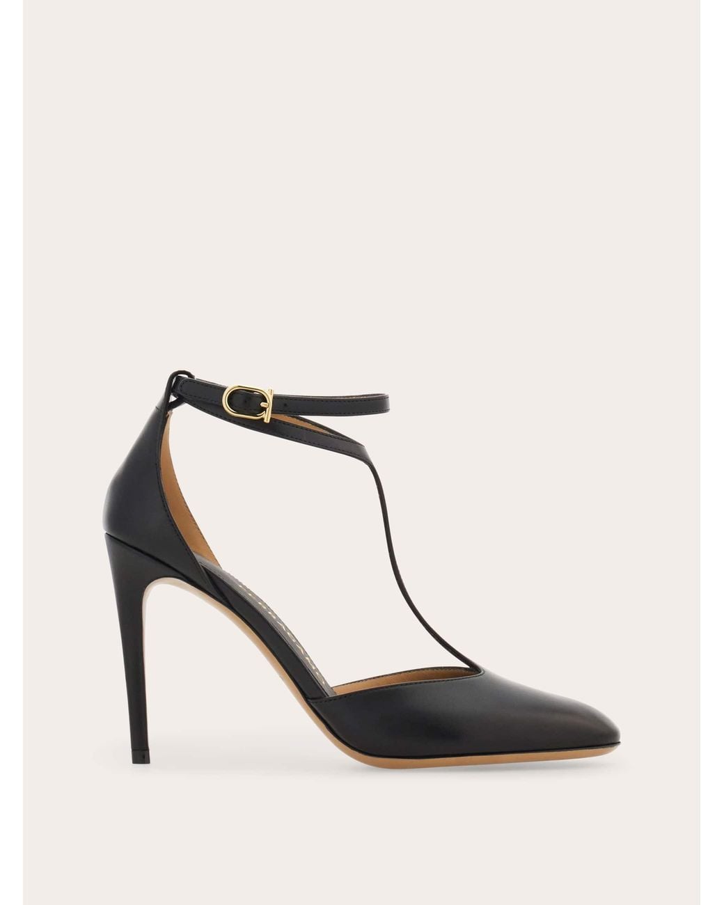 Ferragamo White T-Strap Stiletto Pump