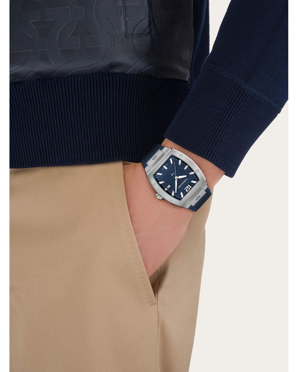 Ferragamo Blue F80 Tonneau 3H Watch for men