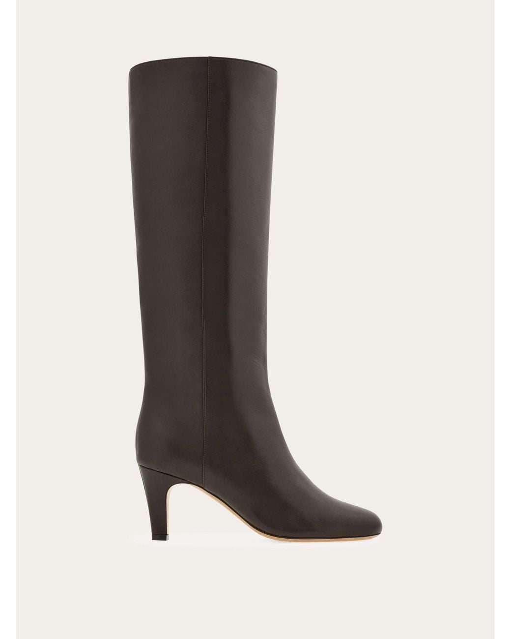 Ferragamo Brown Knee High Boot With Low Heel