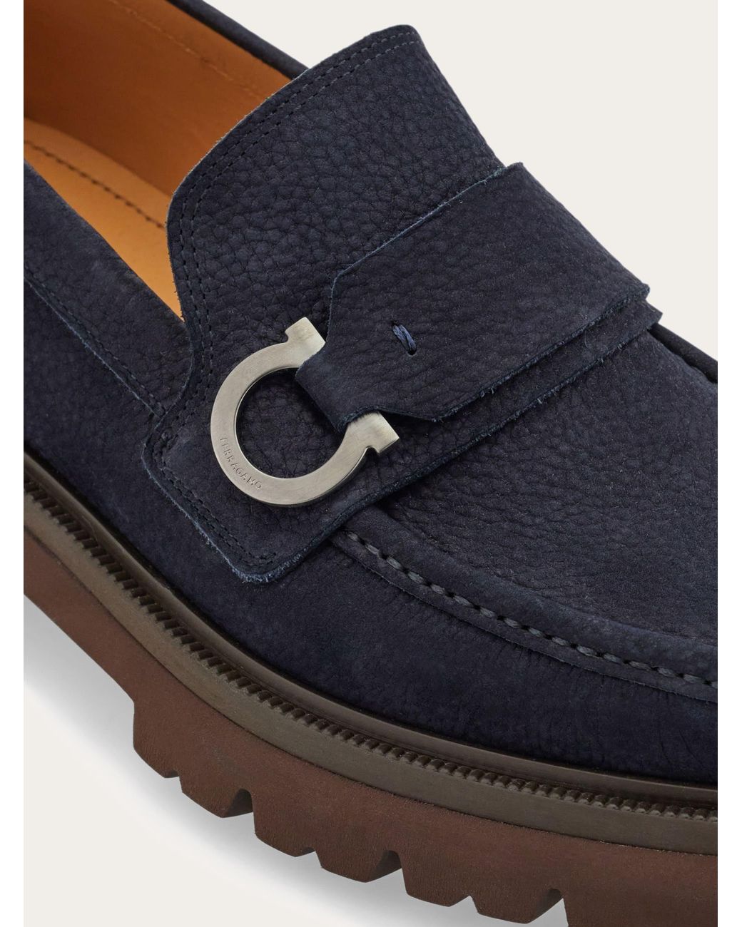 Ferragamo Blue Loafer With Gancini Ornament for men