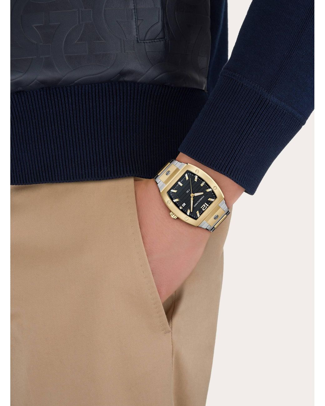 Ferragamo White F80 Tonneau 3H Watch for men