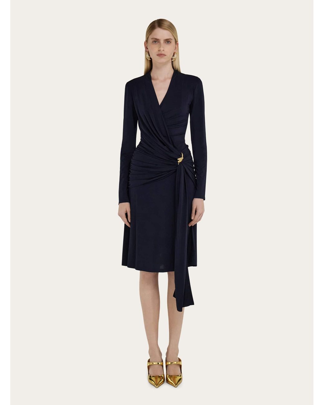 Ferragamo Blue Midi Wrap Dress