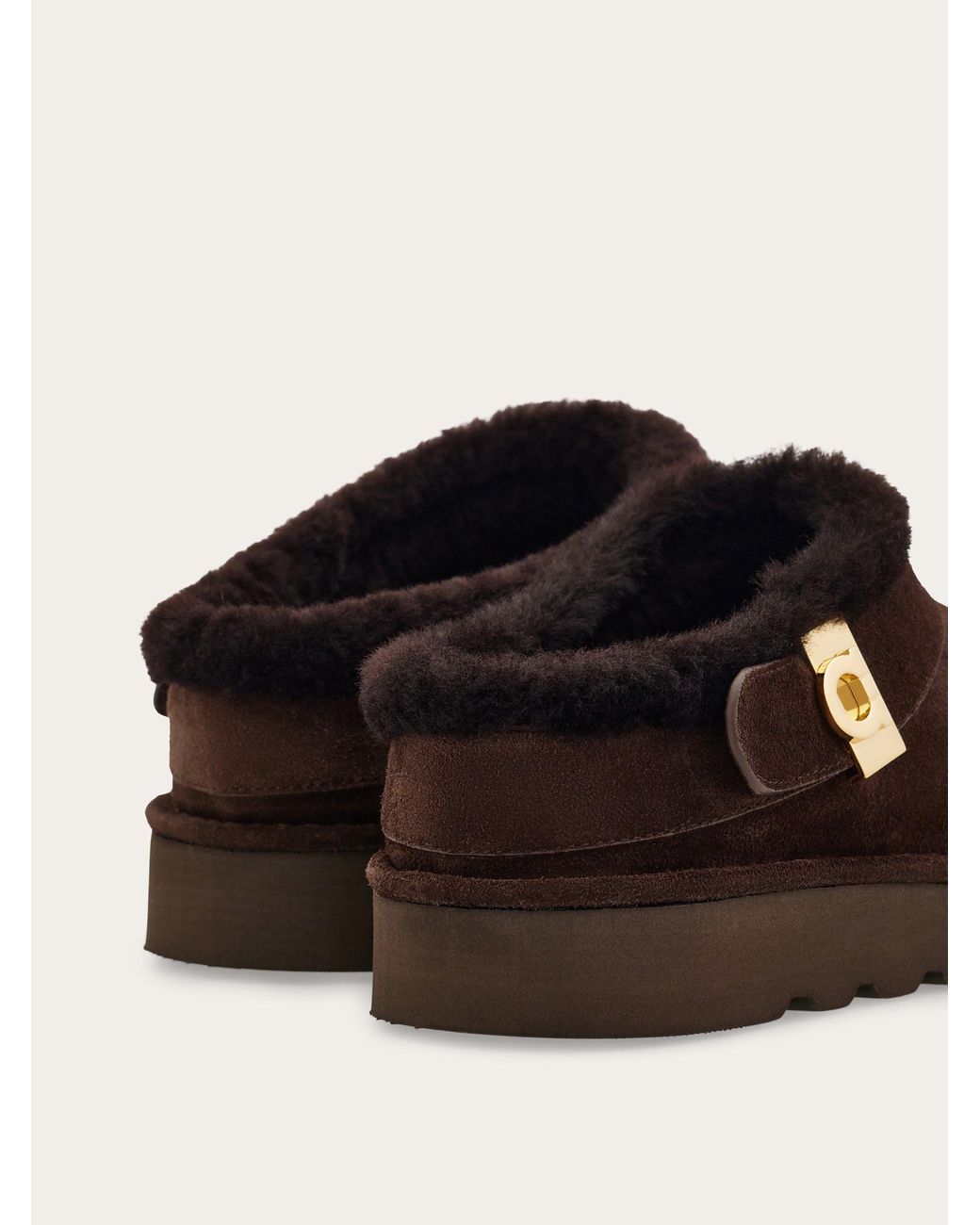 Ferragamo Brown Merino Lined Chunky Mule