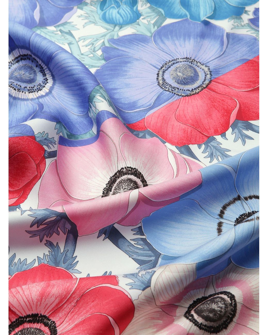 Ferragamo Blue Anemone Print Silk Scarf