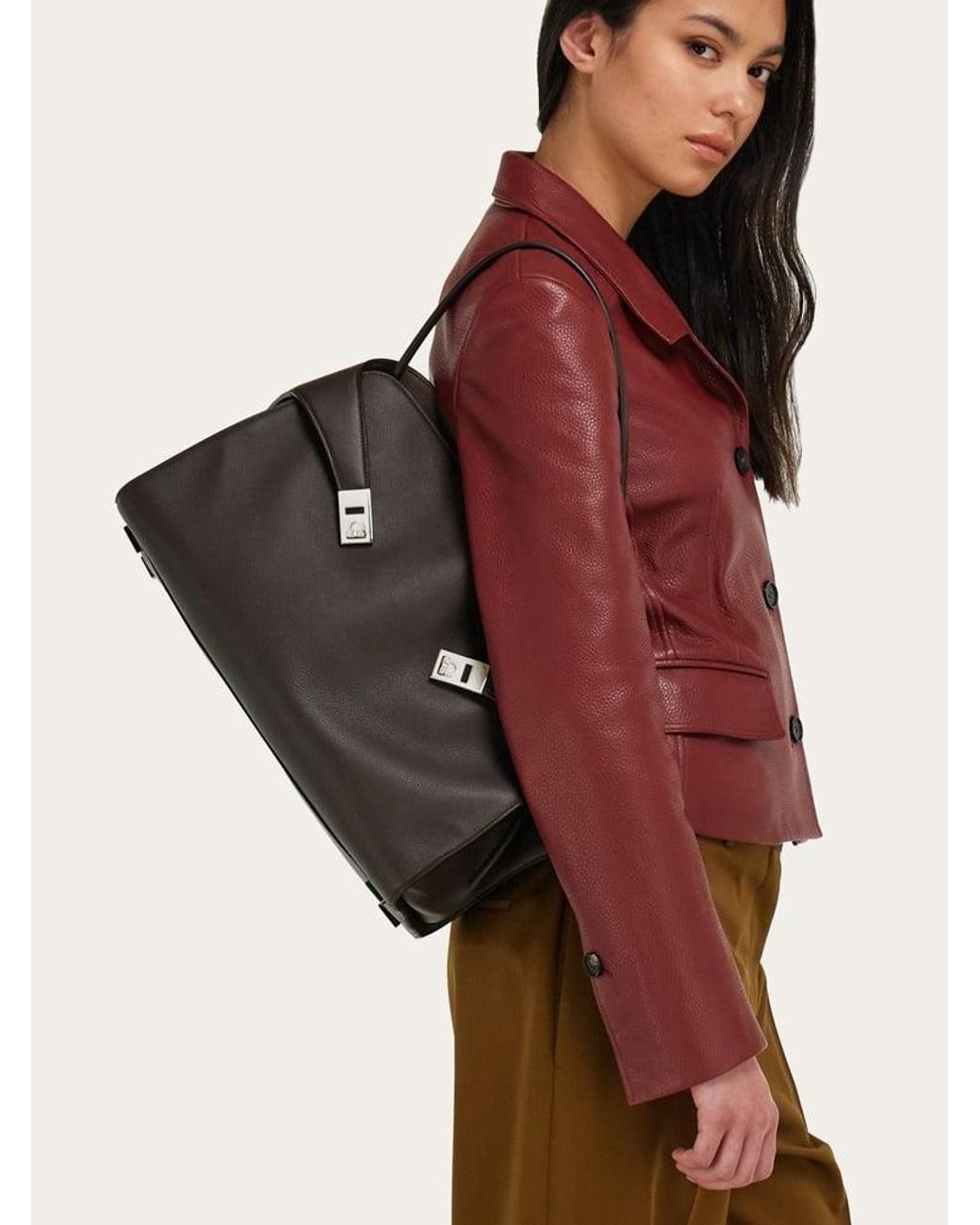 Ferragamo Black Hug Soft Bicolor Shoulder Bag (L)