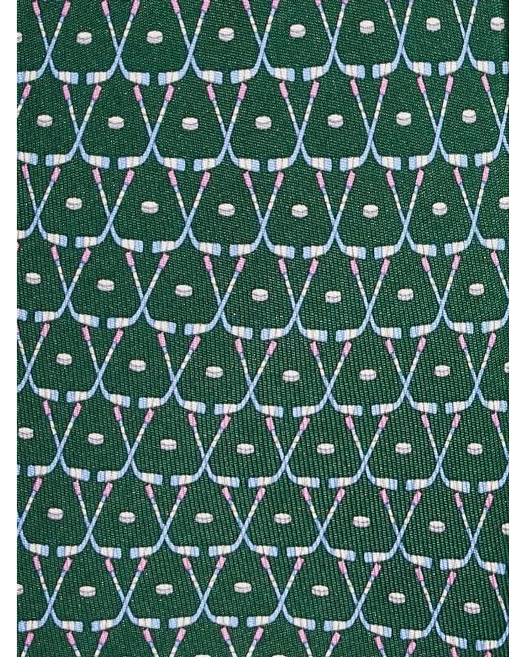 Ferragamo Green Hockey Print Silk Tie for men