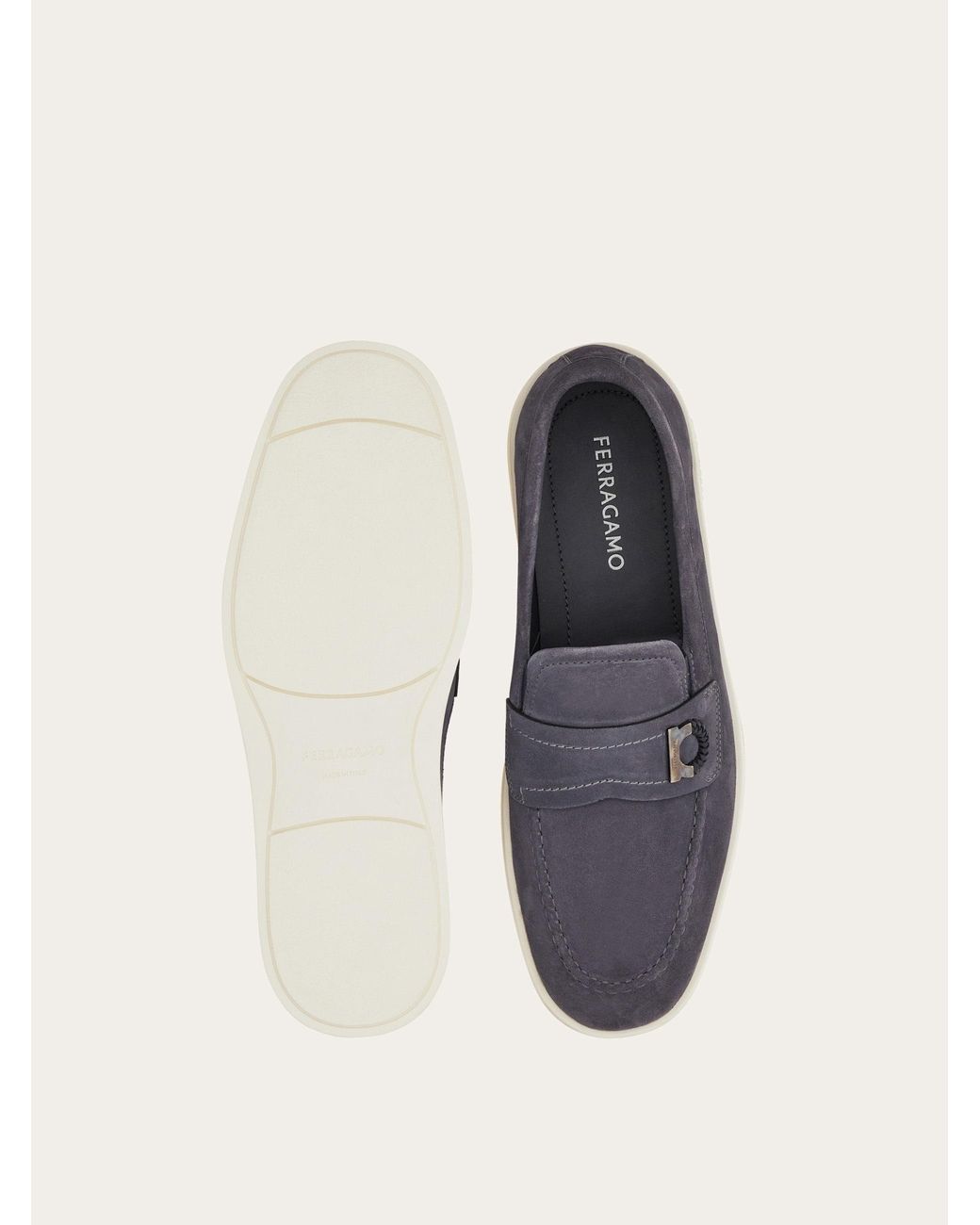 Ferragamo White Boat Shoe Loafer With Gancini Ornament for men