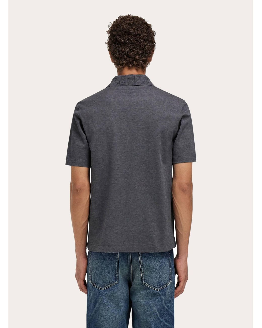 Ferragamo Blue V-Neck Polo With Jacquard Pocket Detail for men