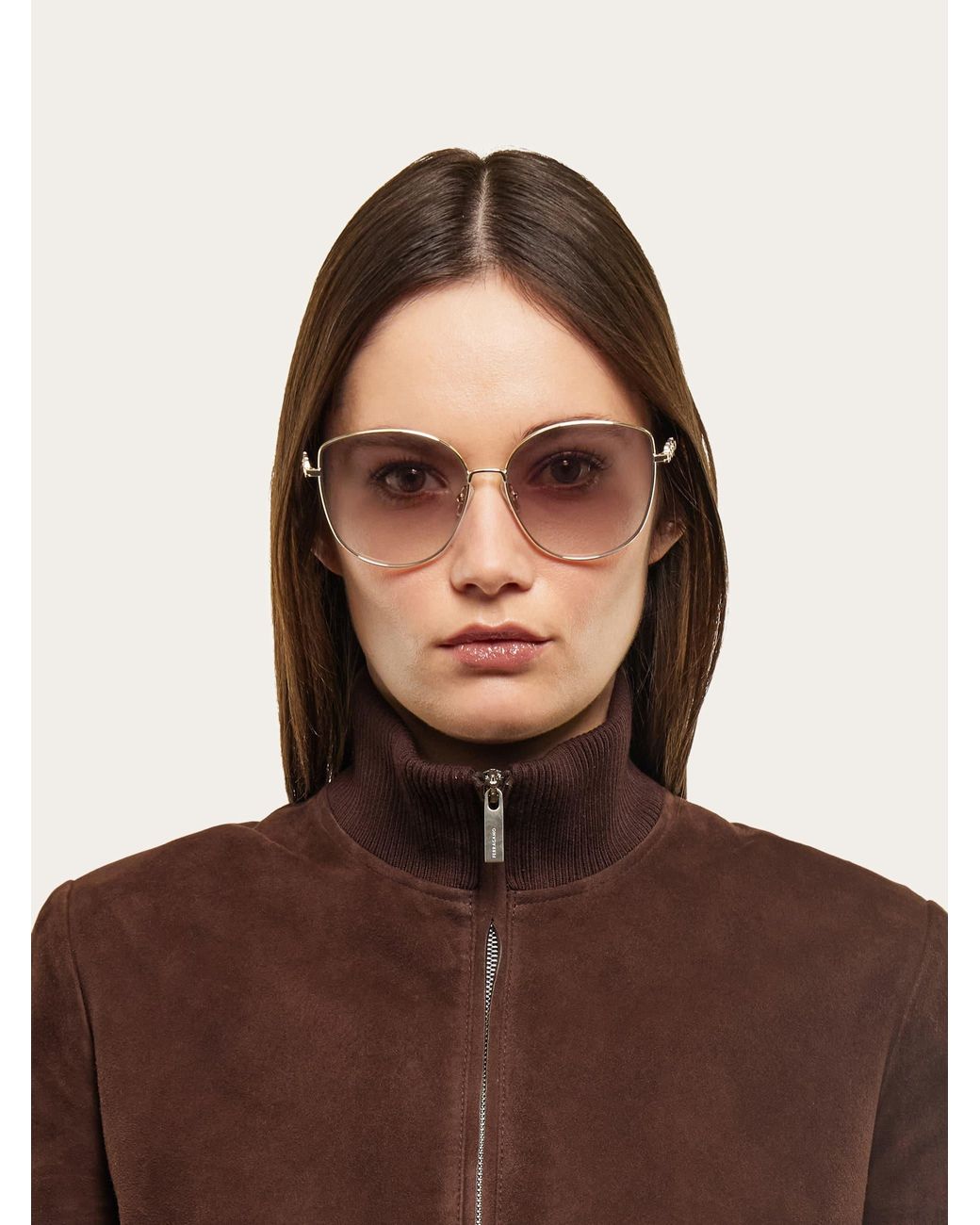 Ferragamo Natural Rectangular Frame Sunglasses