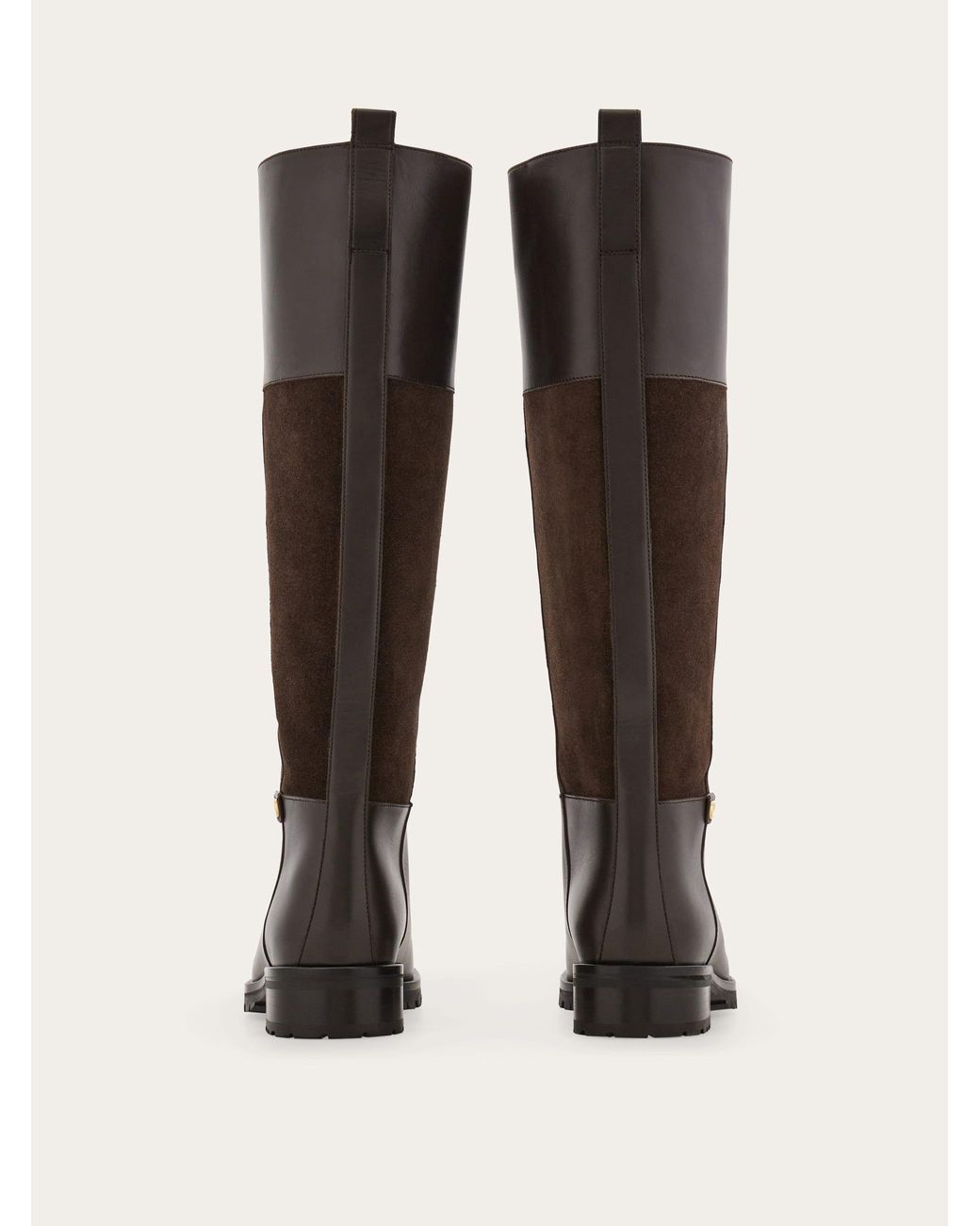 Ferragamo Brown Knee High Gancini Ornament Boot