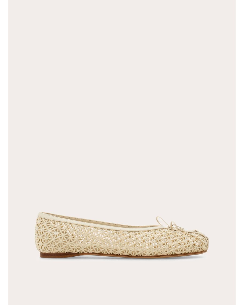 Ferragamo Natural Macramé Lace Ballet Flat