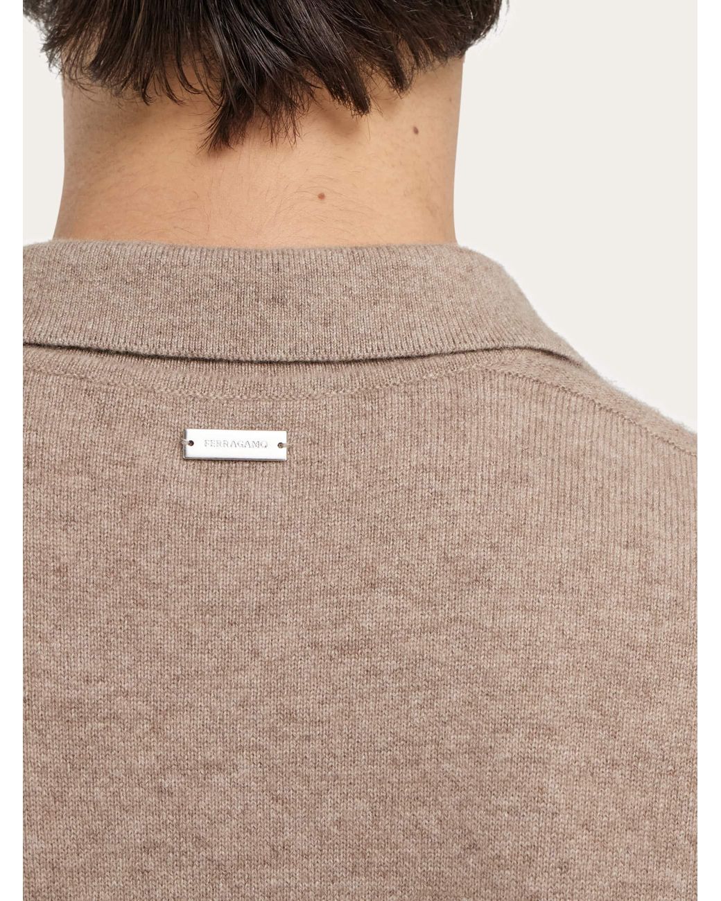 Ferragamo Natural Cashmere Sweater With Polo Collar for men