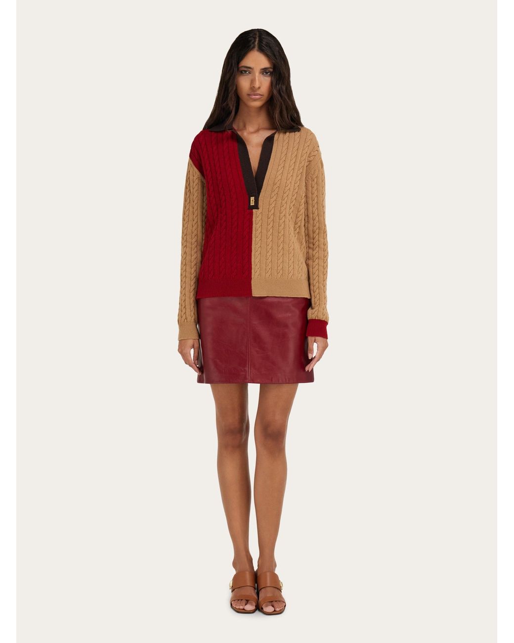 Ferragamo Red Cable Knit Sweater