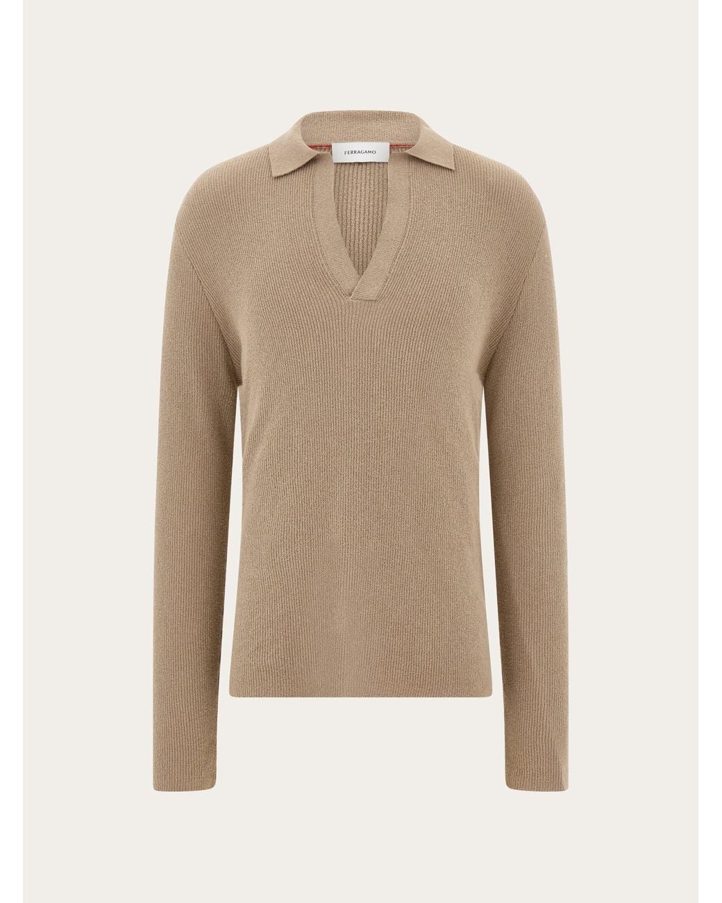 Ferragamo Natural Long Sleeve Polo Shirt for men