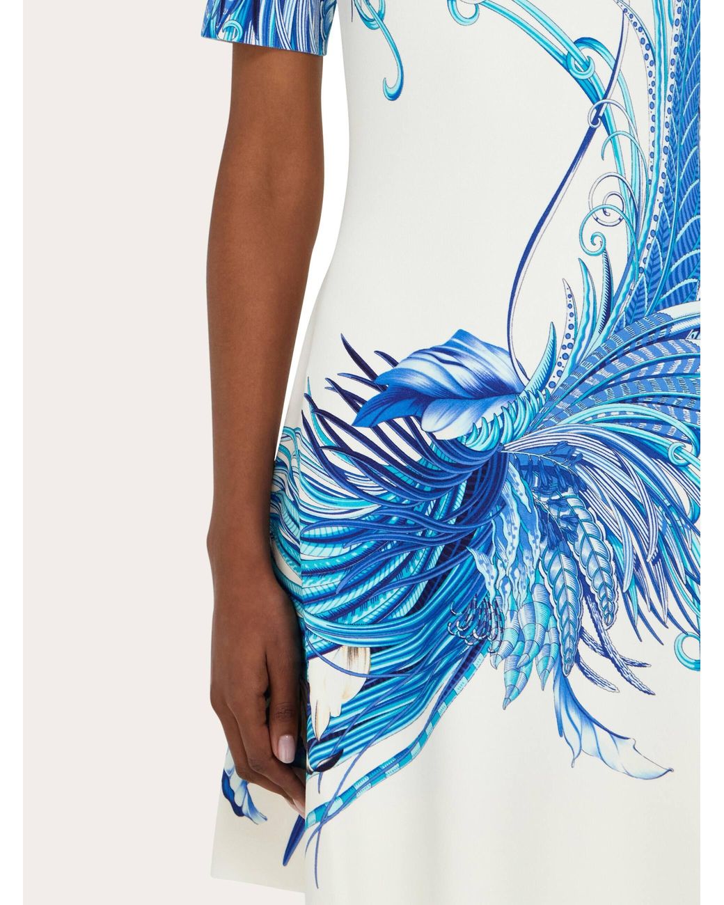 Ferragamo Blue Feather Show Print Dress