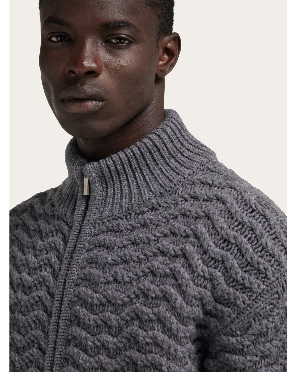 Ferragamo Blue Pure Wool Zip Cardigan for men