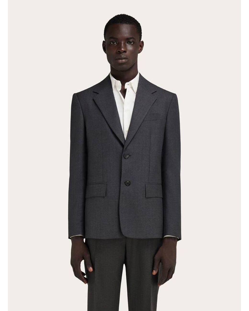 Ferragamo Blue Single-Breasted Pure Wool Blazer for men