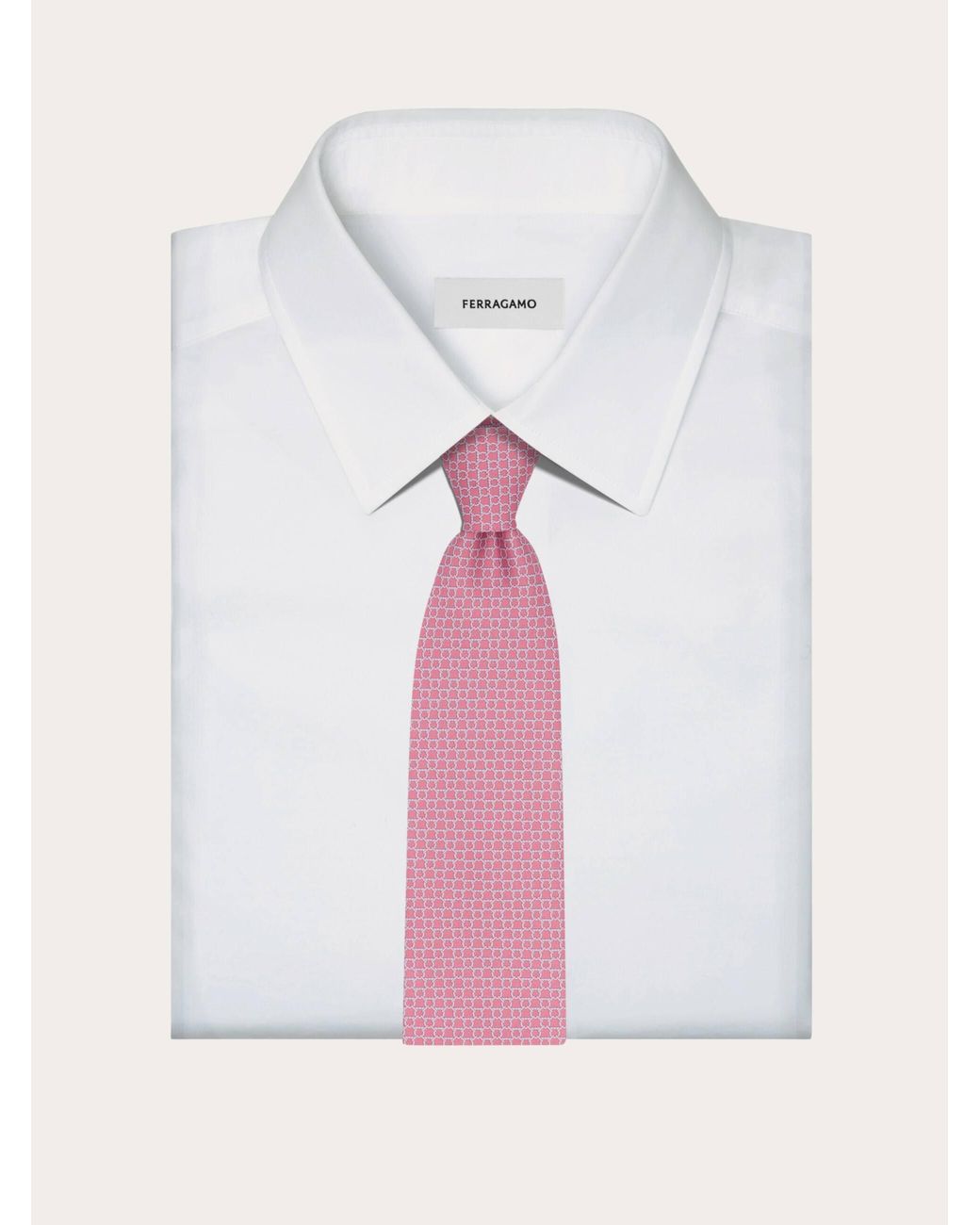 Ferragamo Pink Link Print Silk Tie for men