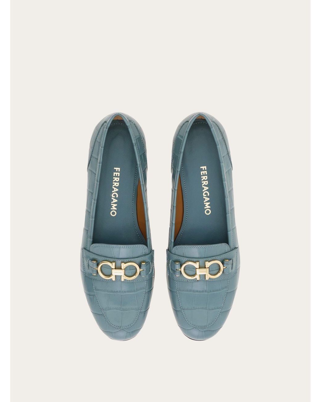 Ferragamo Blue Gancini Ornament Moccasin