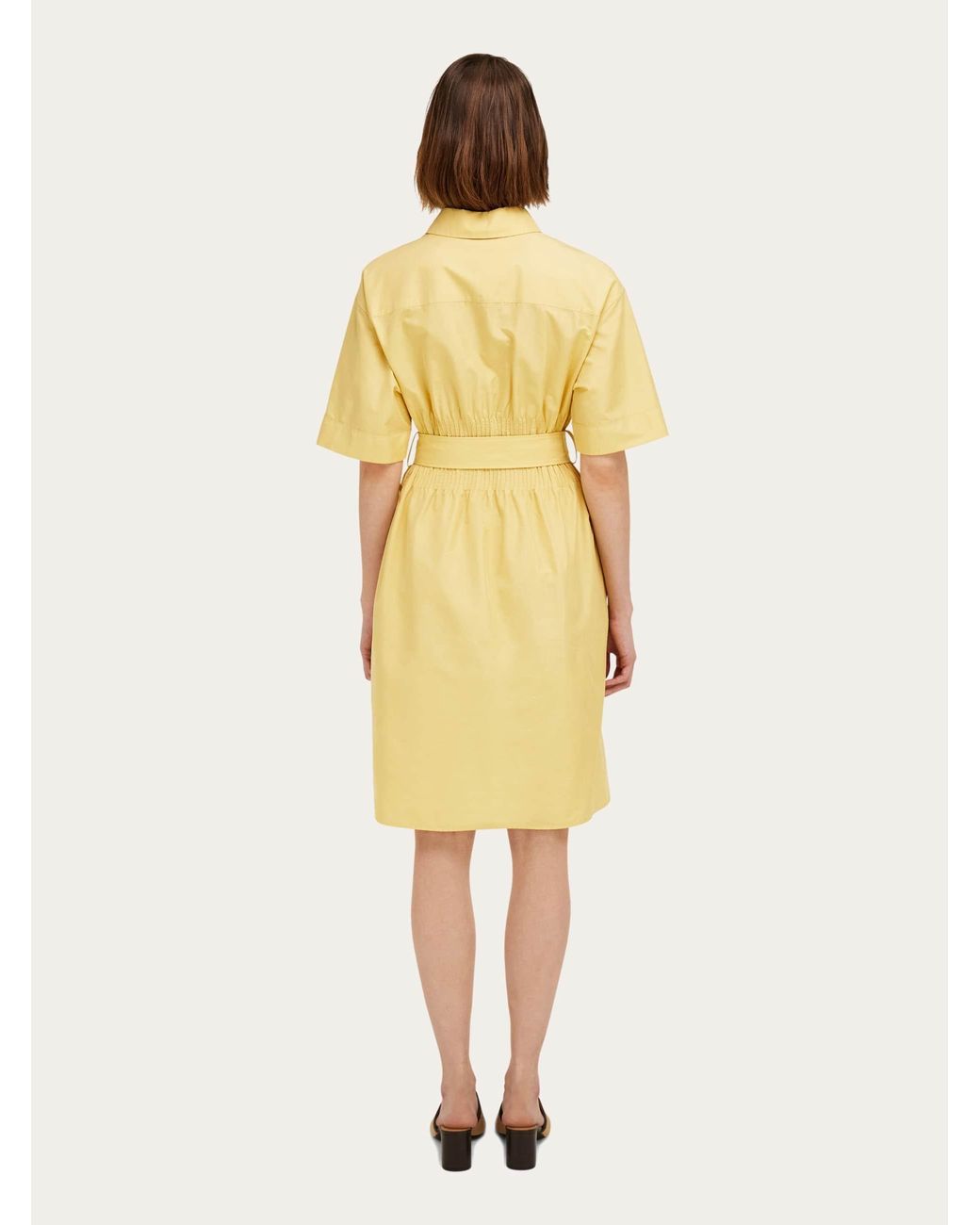 Ferragamo Yellow Cotton And Silk Shirt Dress